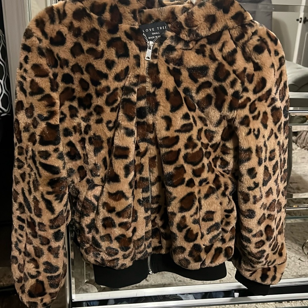 Leopard Print Faux Fur Hooded Jacket